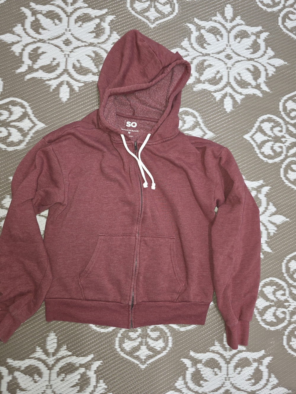 SO Women's Maroon Zip-Up Hoodie with White Drawstrings